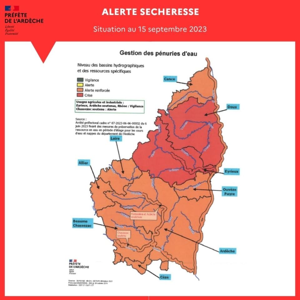 Sécheresse - alerte crise levée pour la Beaume et le Chassezac