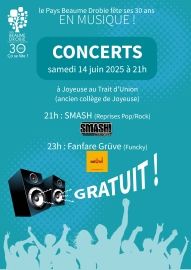 Concerts offerts pour les 30 ans par la CdC Beaume-Drobie