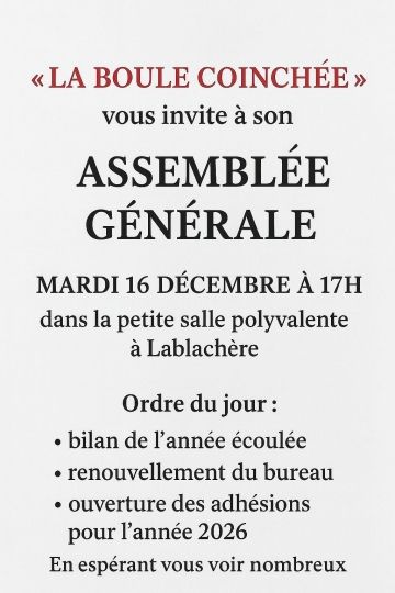 Assemblée Générale de la BOULE COINCHEE