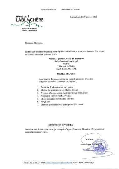 Convocation du prochain conseil municipal