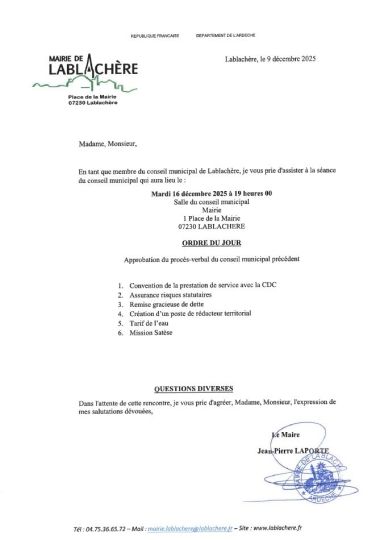 Convocation du conseil municipal