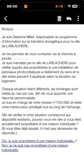 Photovoltaïques - courrier frauduleux