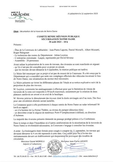CR de la réunion publique concernant les travaux de sécurisation du quartier Notre Dame