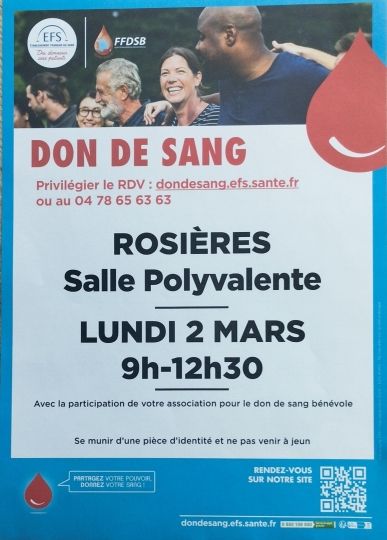 Don du sang à Rosières le 2 mars 2026
