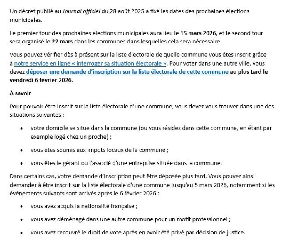 Modalités d'inscription sur les listes électorales