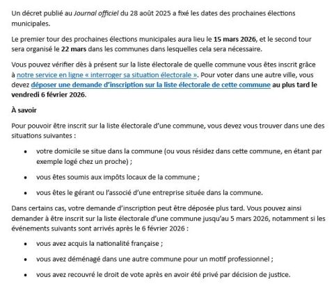 Modalités d'inscription sur les listes électorales