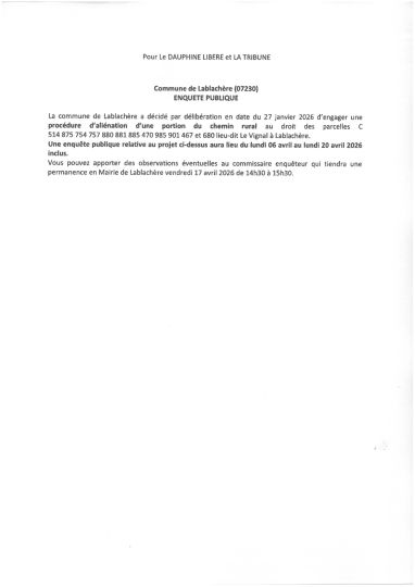 Enquête publique du 6 au 20 avril 2026