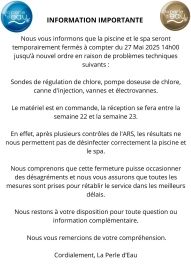 Fermeture temporaire de la  PERLE D'EAU