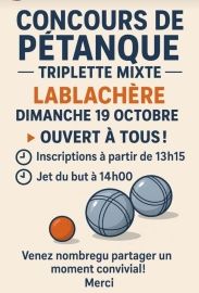 La Péquelette organise un coucours de pétanques le 19/10/2025