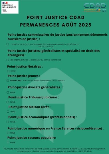 Points justice pour le mois d'août 2025