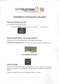 Programme du TELETHON à Lablachère le 3 décembre 2023